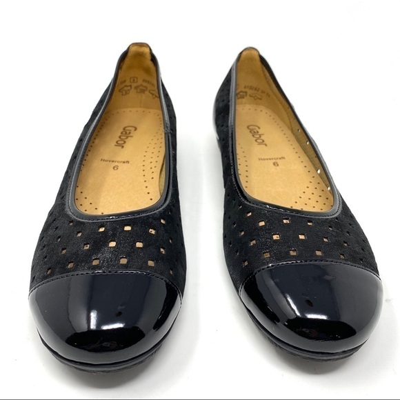 Gabor black shimmering leather laser cut flats - Picture 4 of 12